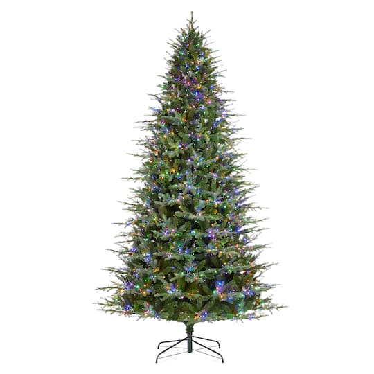 Glitzhome® 9ft Pre-Lit Full Fir Artificial Christmas Tree, Warm White & Multicolor LED Lights